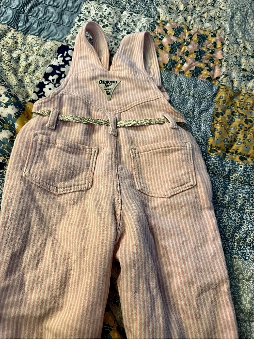 OshKosh B'gosh Striped Overalls Pink & White Baby 12M